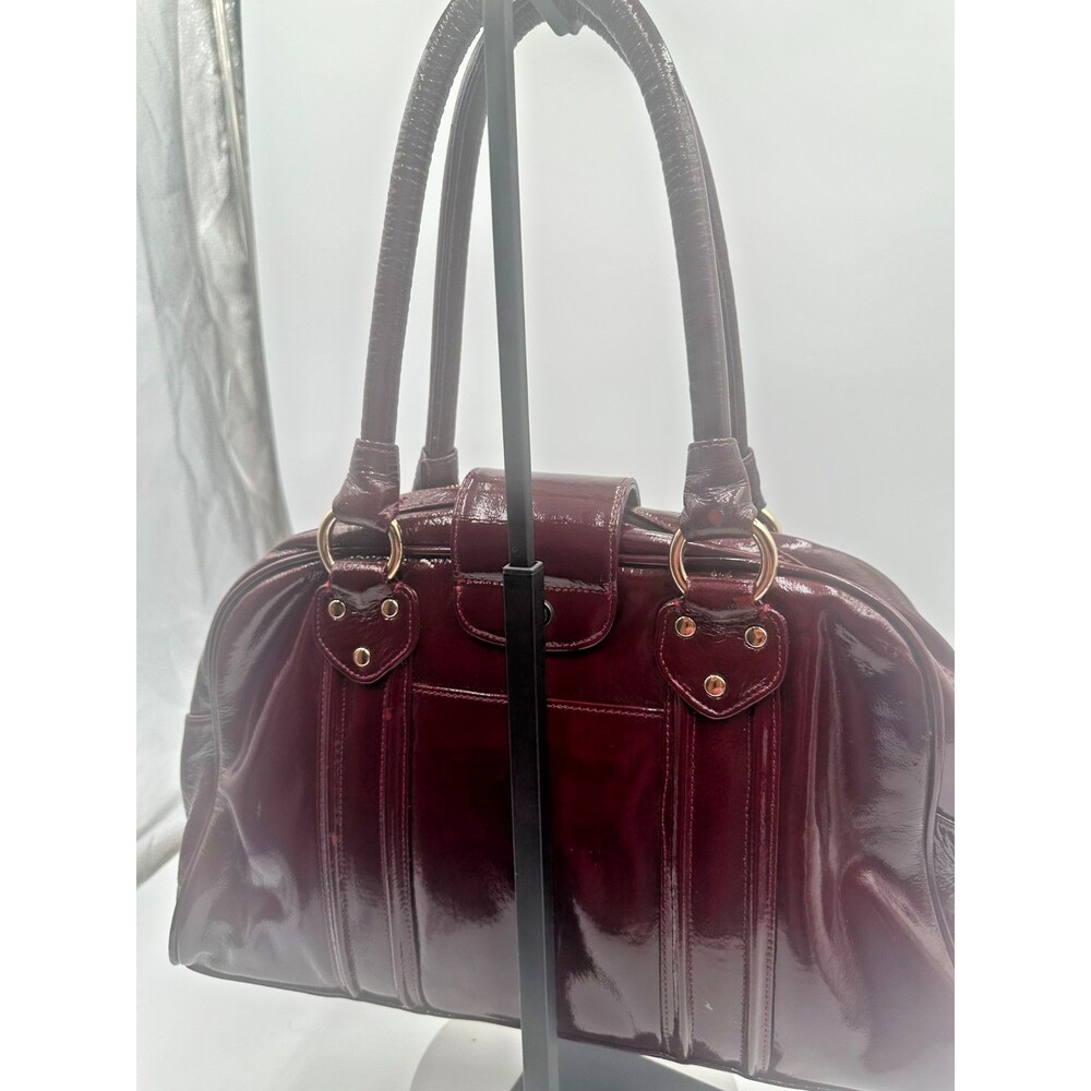 Zina Eva Burgundy Patent Leather Satchel Bag Gold Hardware Crossbody NWT/FLAW - Picture 2 of 10